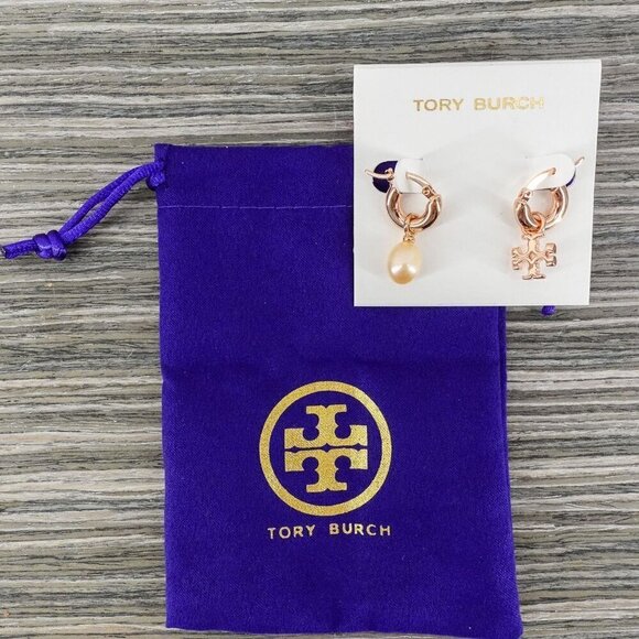 Tory Burch Kira Mismatched Hoop Earrings Pink/Rose Gold OS - Picture 2 of 13